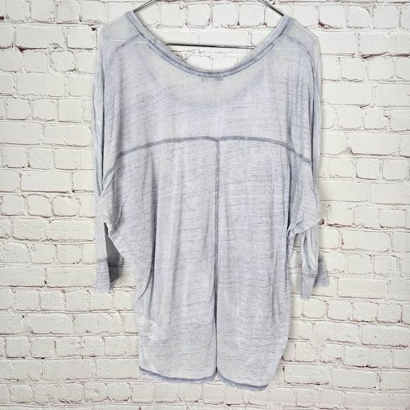 EXPRESS One Eleven Baby Blue Space Dye 3/4 Sleeve Boatneck Semi Sheer Tunic Top - Picture 5 of 5